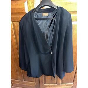 Vintage 80s Size 18w Black Larue Palm Beach Designer Silk Jacket‎ Blazer